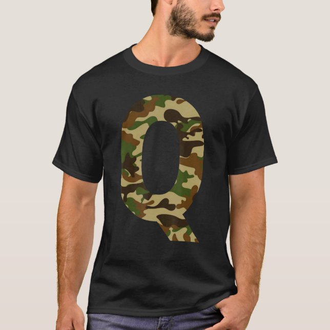 Letter Q Capital Alphabet Camouflage Initial T-Shirt (Front)