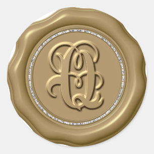 *~* Letter Q Diamond Circle GOLD Wax Seal Stickers