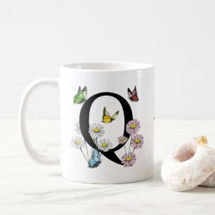 Letter Q Floral Butterfly Monogram Initial Coffee Mug
