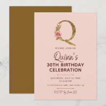 Letter Q Gold Monogram Blush Pink Roses