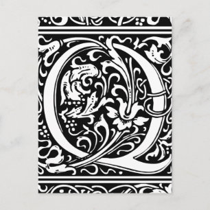 Letter Q Mediaeval Monogram Art Nouveau Postcard