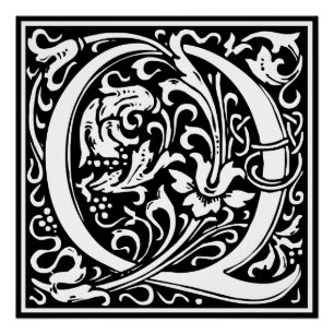 Letter Q Mediaeval Monogram Art Nouveau Poster