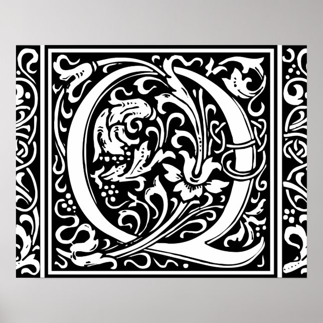 Letter Q Mediaeval Monogram Art Nouveau Poster (Front)