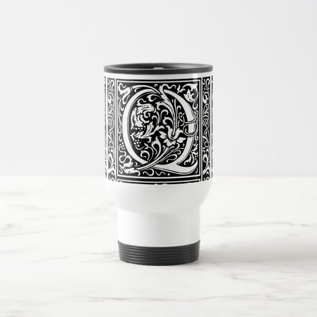 Letter Q Mediaeval Monogram Art Nouveau Travel Mug (Center)