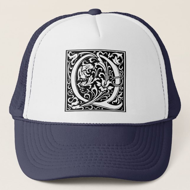 Letter Q Mediaeval Monogram Art Nouveau Trucker Hat (Front)