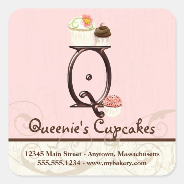 Letter Q Monogram Cupcake Logo Business Stickers (Front)