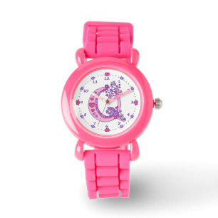 Letter Q pink monogram personalised girls watch