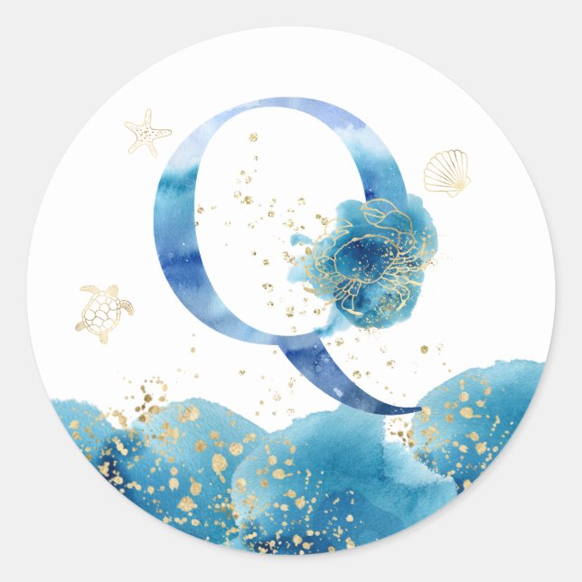 *~*  LETTER  Q - Sea Ocean Beach Envelope  Sticker (Front)