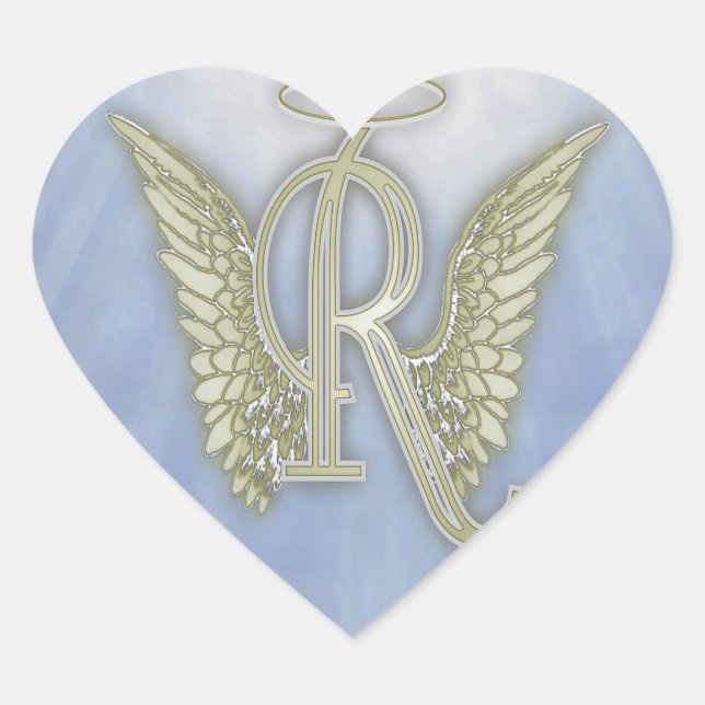 Letter R Angel Monogram Heart Sticker (Front)