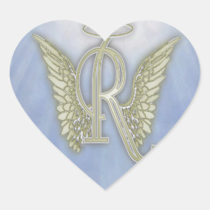 Letter R Angel Monogram Heart Sticker