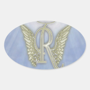 Letter R Angel Monogram Oval Sticker
