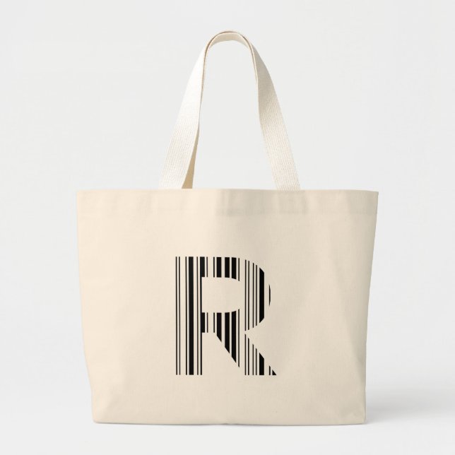 LETTER R BAR CODE First Initial Barcode Pattern Large Tote Bag (Front)
