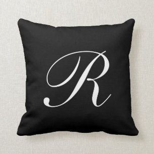 Letter R Black Monogram Pillow