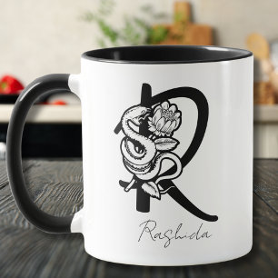 Letter R Black Monogram–Snake & Bloom Minimalist Mug