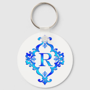Letter R Blue Key Ring