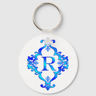 Letter R Blue Key Ring