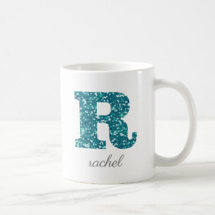 Letter R Blue Sparkly Personalised Mug