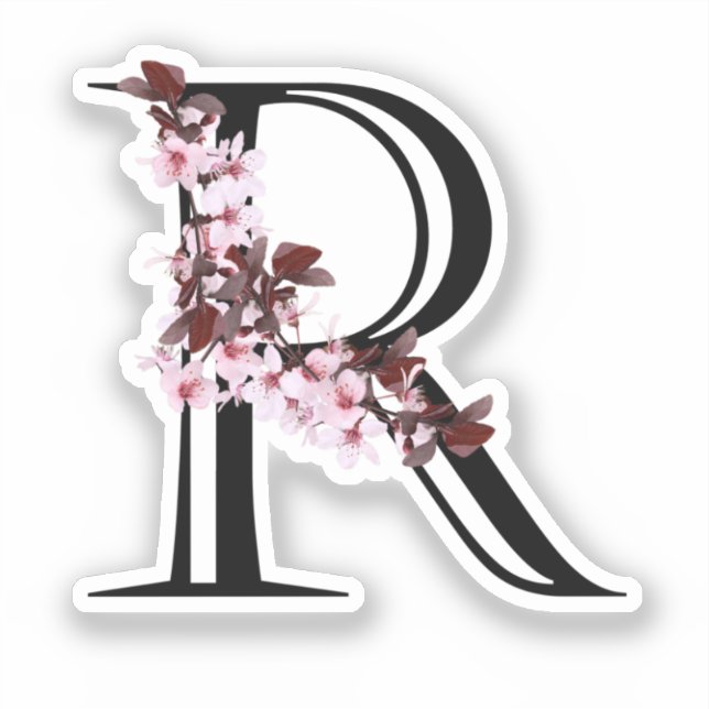 Letter R, Cherry Blossom Sticker (Front)