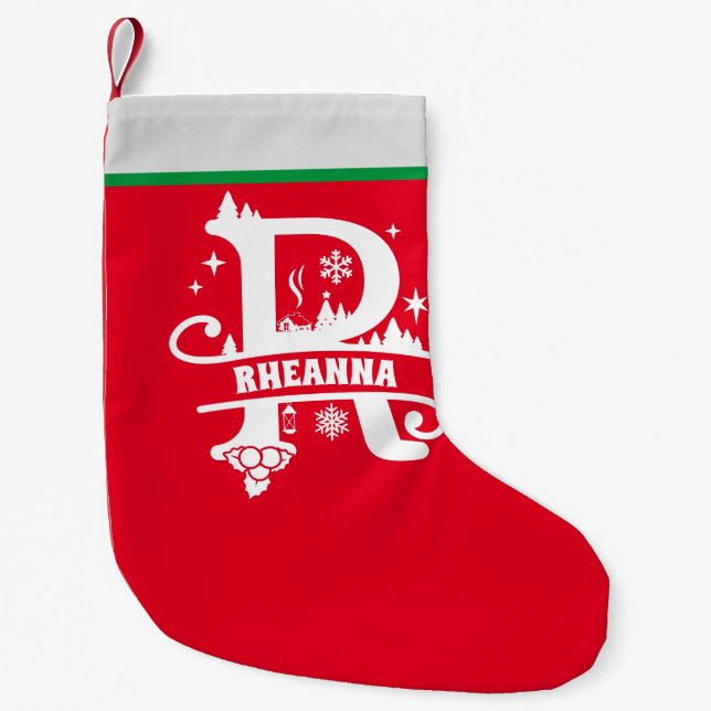 Letter R Christmas Monogram Initial Name Red White Small Christmas Stocking (Front)