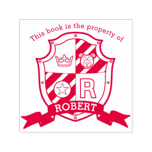 Letter R crest book custom name kids library bear Self-inking Stamp