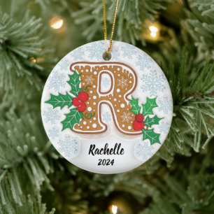 Letter R Custom Name Monogram Christmas Ceramic Tree Decoration