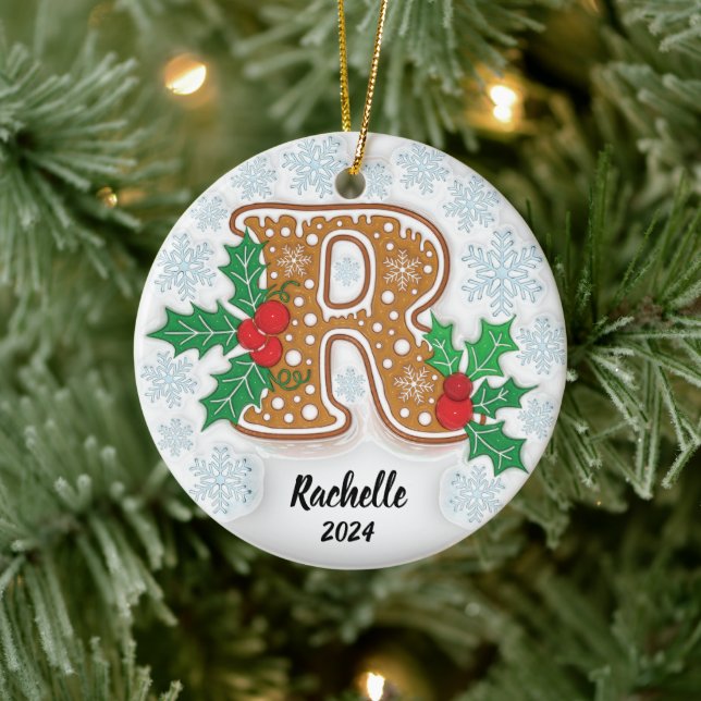 Letter R Custom Name Monogram Christmas Ceramic Tree Decoration (Tree)