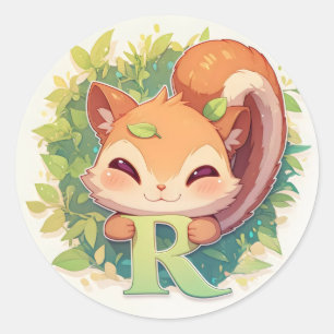 Letter R Cute Squirrel Classic Round Sticker