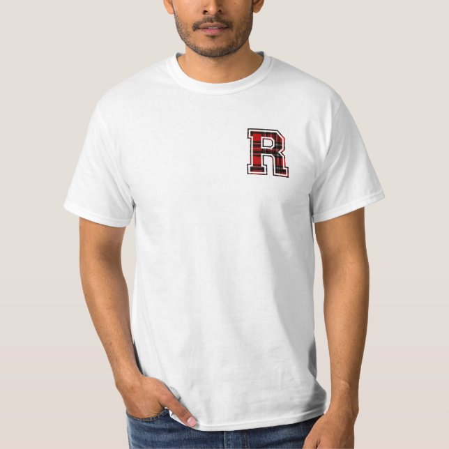 Letter R First Name Monogram Initial Tartan Print T-Shirt (Front)