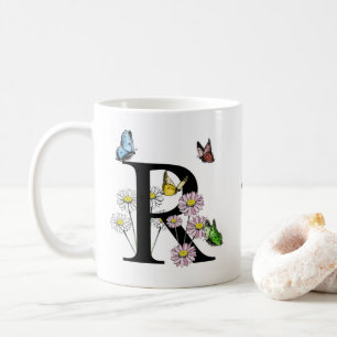 Letter R Floral Butterfly Monogram Initial  Coffee Mug