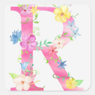 Letter R floral Square Sticker