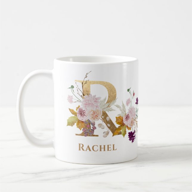 Letter R - Gold Floral Name sister coworker friend Coffee Mug (Left)