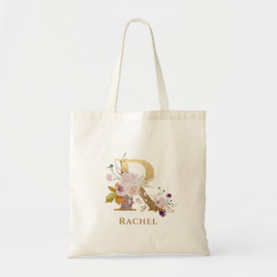 Letter R - Gold Floral Name  Tote Bag