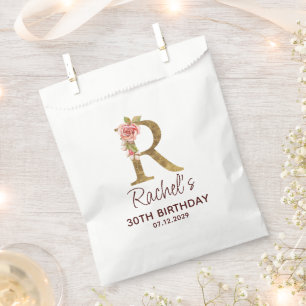 Letter R Gold Monogram Blush Pink Roses Favour Bags