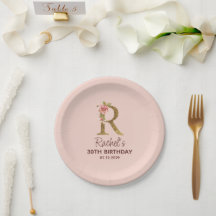 Letter R Gold Monogram Blush Pink Roses