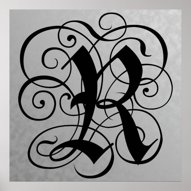 Letter R, Gothic Monogram Black Poster (Front)