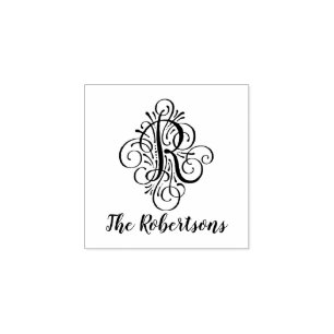 Letter R Initial Elegant Flourish Monogram Name Rubber Stamp