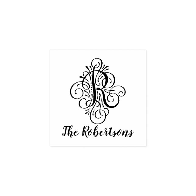 Letter R Initial Elegant Flourish Monogram Name Rubber Stamp (Imprint)