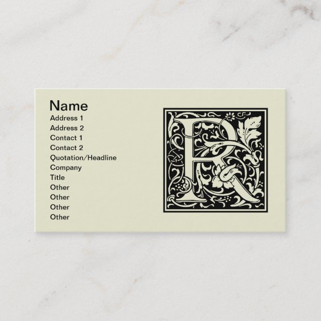 Letter R Mediaeval Monogram Art Nouveau Business Card (Front)