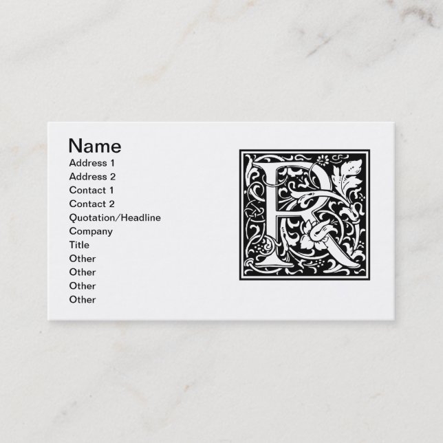 Letter R Mediaeval Monogram Art Nouveau Business Card (Front)