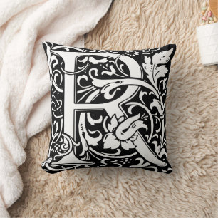 Letter R Mediaeval Monogram Art Nouveau Cushion