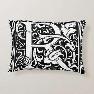 Letter R Mediaeval Monogram Art Nouveau Decorative Cushion