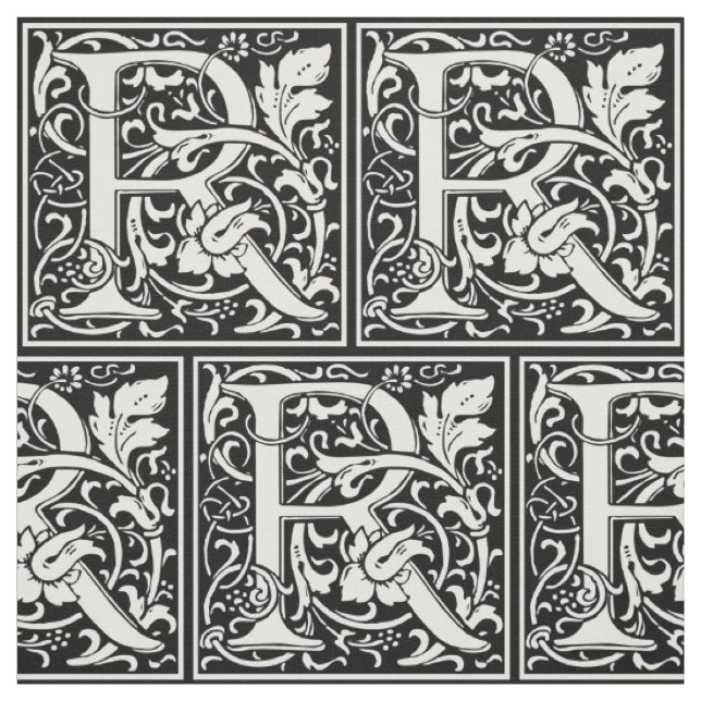 Letter R Mediaeval Monogram Art Nouveau Fabric (Swatch)