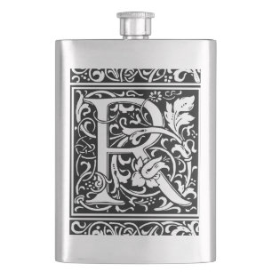 Letter R Mediaeval Monogram Art Nouveau Hip Flask