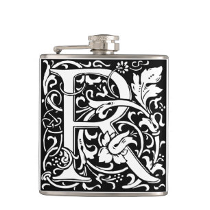 Letter R Mediaeval Monogram Art Nouveau Hip Flask