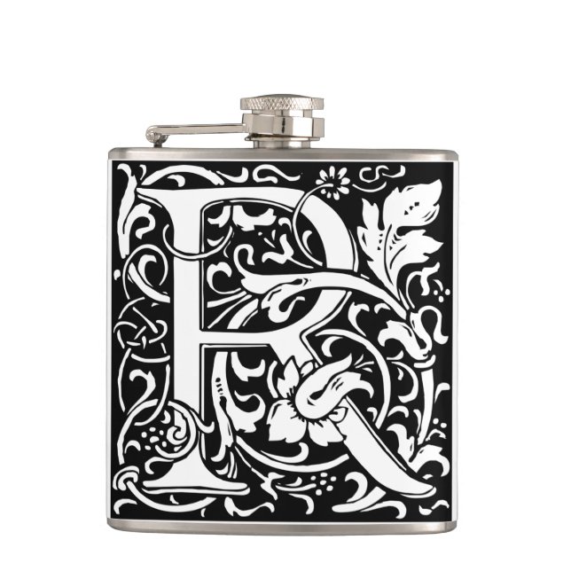 Letter R Mediaeval Monogram Art Nouveau Hip Flask (Front)