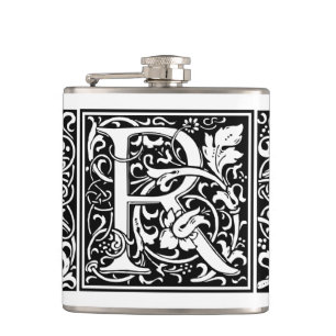 Letter R Mediaeval Monogram Art Nouveau Hip Flask