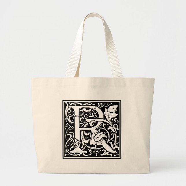 Letter R Mediaeval Monogram Art Nouveau Large Tote Bag (Front)