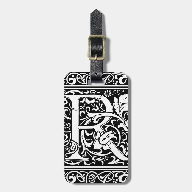 Letter R Mediaeval Monogram Art Nouveau Luggage Tag (Front Vertical)