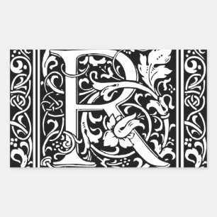 Letter R Mediaeval Monogram Art Nouveau Rectangular Sticker