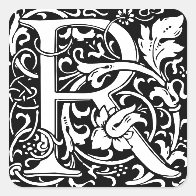 Letter R Mediaeval Monogram Art Nouveau Square Sticker (Front)